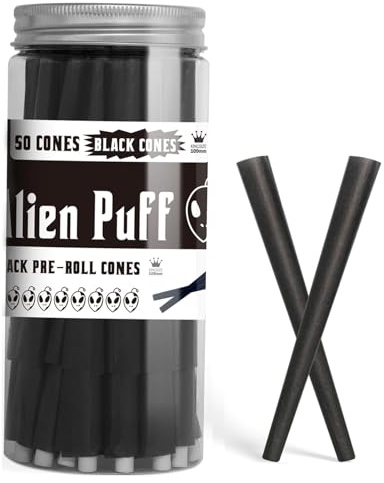Pre Rolling Papers, 50 Cones Schwarz Vorgerollte Kegel Mit Tips, 109mm Black Cones, Ultradünne Longpapers Zigarettenpapier, Alien Puff King Size Cone