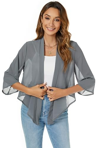 Famrrifuu Coprispalle Donna Elegante Leggero Estivo Cardigan Corta Maniche 3/4 Chiffon Casual Bolero Giacca Coprispalle Corto