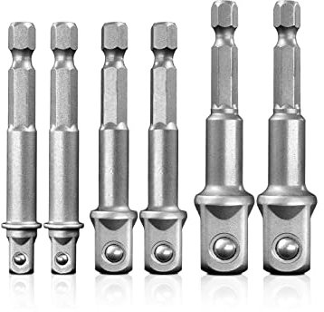 Socket Adapter Set 6PCS, Drill Bit Adapter with Bit Holder, Sizes 1/4, 3/8, 1/2, 1/4-Inch SAE Hex Shank, Cr-V, for Cordless Drill & Screwdriver, Power Drill & Driver