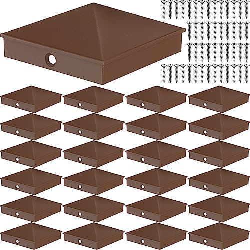 Aluminium-Zaunpfostenkappen, Metall-Pfostenkappen, Abdeckung für 10,2 x 10,2 cm nominale Pfosten (tatsächliche 8,9 x 8,9 cm) mit Schrauben für Briefkasten, Lampe, Deck-Dock, 24 Stück
