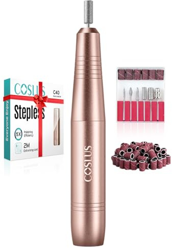 COSLUS Nail Drill, Adjustable Speed 20000RPM Electric Nail Files for Gel Acrylic Nature Nails, Portable Manicure Pedicure Set with 6 Drill Bits 31 Sanding Bands, E File for Beginner Women Mum