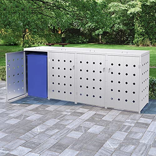 Camerina Abri de Poubelle Quadruple sur roulettes 240 L Acier Inoxydable,Cabane De Jardin Exterieur, Resine Abri Poubelle