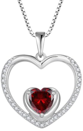 FJ Collar Corazón Mujer Plata de Ley 925 Colgante Granate Collar Enero Piedra de Nacimiento Joyas Regalos para Mujer Novia Esposa Mamá