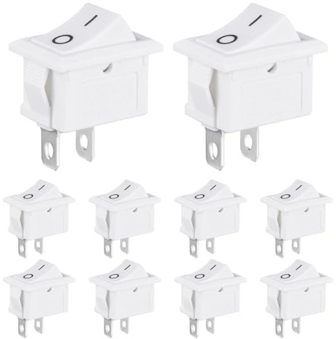 VEXUNGA Interruptor Basculante ON/OFF Interruptores 2Pines 2Posiciones Interuptor Coche Pequeño Electronica 6A 250V 10A 125V Blanco sin Luz para Auto Barcos (Paquete de 10)