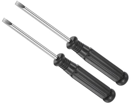 CoCud Mini-Schlitzschraubendreher, Größe 3,0 mm, Länge 92 mm, Kohlenstoffstahl, kleine Flachkopf-Schraubendreher mit rutschfestem schwarzen Griff, 2 Stück