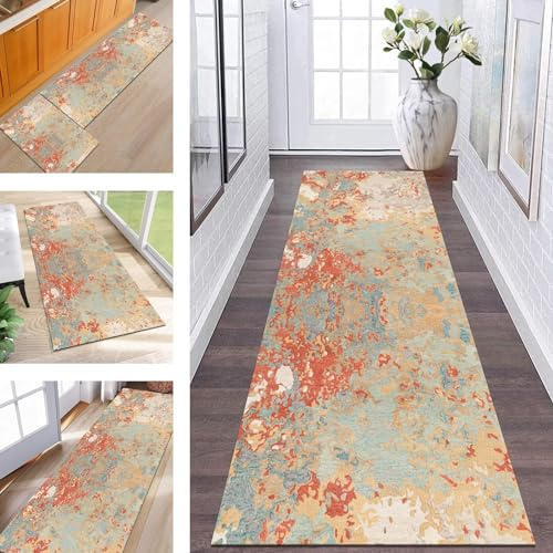 Alfombras de Pasillo Larga Alfombra Cocina Antideslizante Lavable Alfombras de Entrada Interiores Duradero 60X150CM Alfombras Corredor Rojo Verde Salón Dormitorio Baño del hogar Alfombrillas