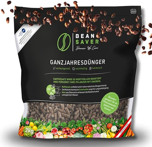 BeanSaver® Dünger aus Kaffeesatz [ganzjährig] natürlicher Langzeitdünger mit Schafwolle | organische Düngepellets für alle Pflanzen, Gemüse, Obst, Blumen, Bäume, Zimmerpflanzen (2kg)