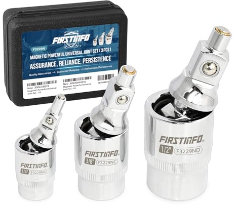 FIRSTINFO F3229N | 3-teiliges Magnetisches 2-Stufen-Kardangelenk-Set | 1/4, 3/8 und 1/2 Antrieb, starke Magnetspitzen