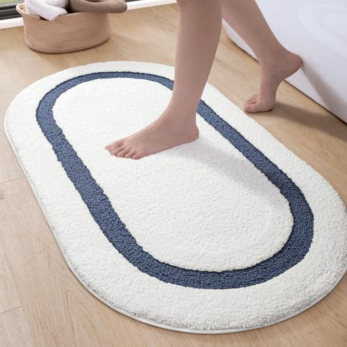DEXI Ovale Tappeto Bagno 44 x 76 cm, Tappeti Assorbente e Antiscivolo in Poliestere, Lavabile Tappetino Per Doccia, Lavandino, Camera da Letto, Blu