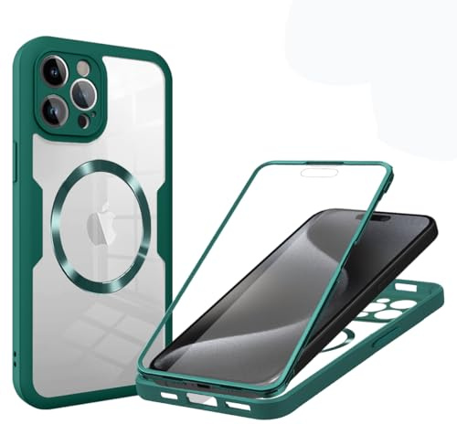 xinyunew 360 Grad für iPhone 13 Pro Max Hülle mit Magsafe, Eingebaut Glas Schutzfolie, Komplettschutz HandyHülle Magnetisch Stoßfest Case für iPhone 13 Pro Max Schutzhüllen, Grün