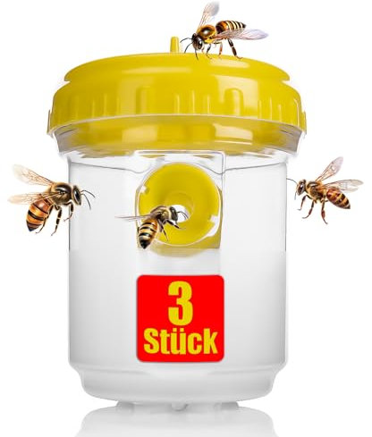BigDean 3 Stück Wespenfalle Outdoor in Gelb ø9x13cm – Lebend Falle zum Aufhängen perfekt für Bienen, Wespen und als Fliegenfalle geeignet