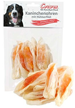 Corwex Kaninchenohren (12x70g, mit Huhn), Getreidefreier Premium Snack Soft, Fettarmer Hundesnack, Ideal als Belohnung für Hunde