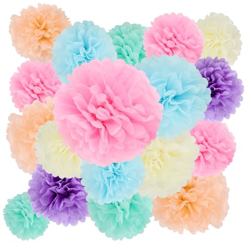 BestoFun Set di 16 Pompon in Carta di Seta Rosa, Pompon Arancioni, Decorazioni per Matrimonio, Tavolo, Compleanno, Festa e Party in Giardino