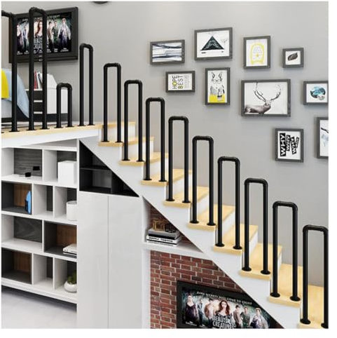 YCZHD Handlauf für Treppen für Villen,U-förmige Innentreppengeländer im industriellen Stil,Wasserrohrgeländer,Handlauf,Minimalistischer Kleiner Zaun im (Size:U 90cm,Color:Schwarz)