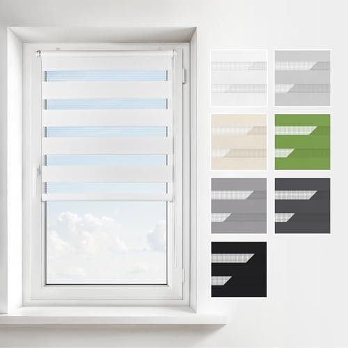 Estika Doppelrollo Klemmfix ohne Bohren – Breite: 120 cm – Höhe: 220 cm – Farbe: Weiß – Jalousie für Innenfenster, Duo-Rollo, Fensterrollo innen