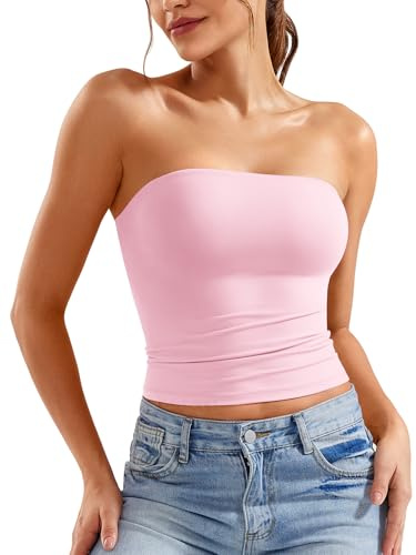 ZAAYO Top da donna a tubetto con spalle scoperte, Y2K, slim fit, crop, sexy, estivo, con doppia imbottitura