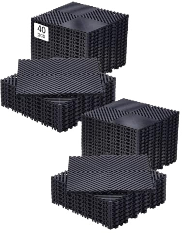 VEVOR Tapis de drainage emboîtable, 310x310 mm, dalles de sol de drainage modulaire emboîtable, 40 pcs, coussin de sol à épisser en PP antidérapant noir, tapis de douche, pour garage, jardin, cuisine
