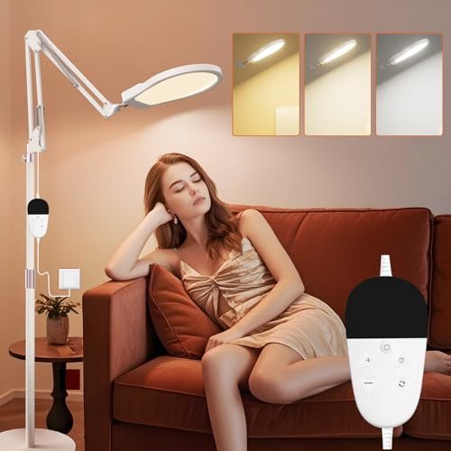 Trayvespace SAD Lamp 10000 Lux, 20W Light Therapy Floor Lamp, Shell-Shaped Daylight Lamp with 3 Colour Temperatures, 5 Brightness Levels, Timer & Adjustable Height (White)