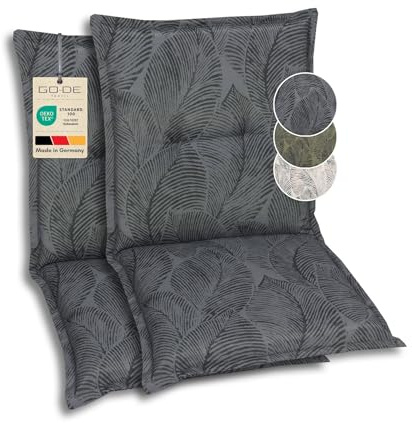 GO-DE Textil Bequeme und attraktive Polsterauflagen für Niederlehner-Gartenstühle (2er-Set, Blattmotiv groß anthrazit, Niederlehner)
