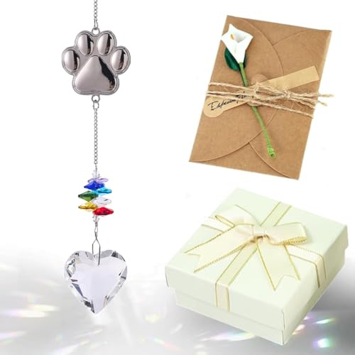 Pet Paw Print Memorial Gifts Crystal Suncatcher, Thoughtful Dogs and Cats Remembrance, for Loss Bereavement Gifts for Dogs, Pet Loss Sympathy Gifts (Peach Heart Ball)