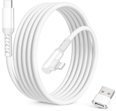 Elebase for iPad 9th Fast Charger Cord with USB Adapter 1M,Right Angle USB C to Lightning Lead 90 Degree Charging PD Cable for Apple 14 13 12 11 Pro Max Plus Mini,XS XR X 8 7 6 SE,Car,White