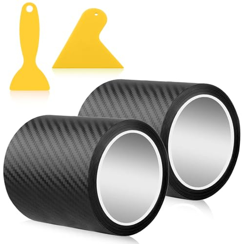 NEUSID 2 Roll Carbon Fibre Vinyl Wrap, 10cm x 6M Self-Adhesive Car Door Sill Protector with Plastic Scraper Black Anti Scratch Carbon Fibre Tape for Most Cars Motorcycle DIY