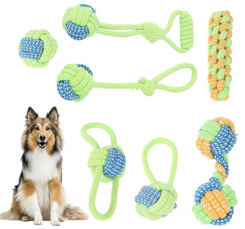 pangutheos 7 Pieces Corde Chien, Rope Training Toys Jouet pour Chien Indestructible, Jouets a Mâcher Robustes et Durables pour Tous Les Types de Chiens 400g