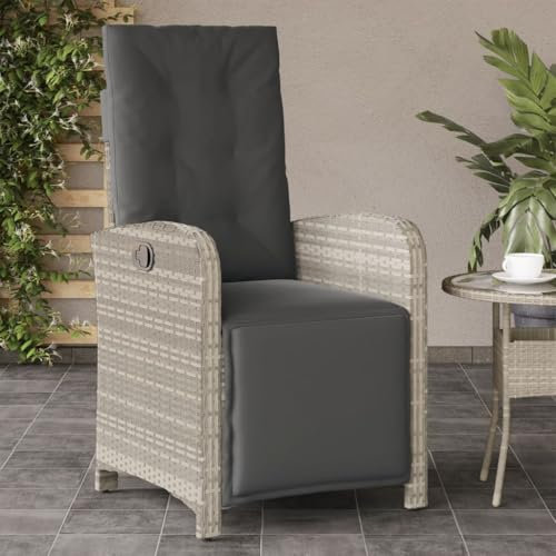 Myheimly Gartensessel mit Fußteil Verstellbar Hellgrau Poly Rattan