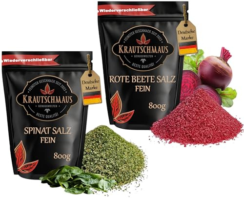 800g Spinatsalz und 800g Rote Beete Salz für den Streuer von Krautschmaus, gemischt mit rosa Natursalz fein, bekannt als Himalaya Salz, Kristallsalz aus Salt Range Pakistan