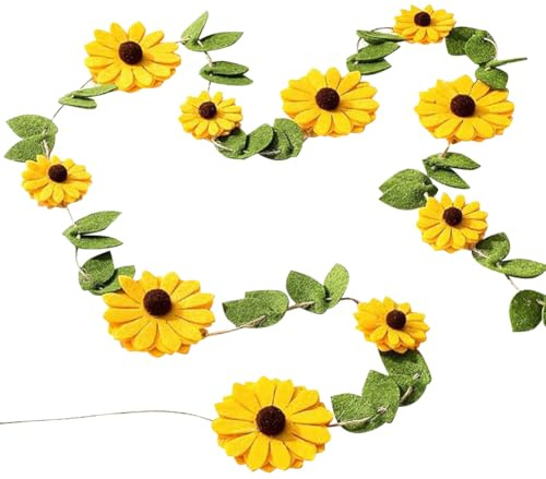 FSSTUD Filz-Sonnenblumen-Girlande, gelbes Blumen-Banner, künstliche grüne Blätter, Blumengirlande, Blumenmotto-Party, hängende Dekoration für Babyparty