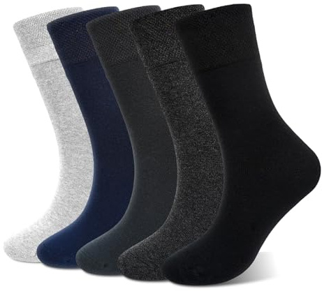 ZAKASA Herren Baumwolle Business Socken: Atmungsaktive Freizeit Socken Ohne Drückende Naht Rippbund Komfortbund Anzugsocken für Büro EU 43-46 Schwarz 5 Paar