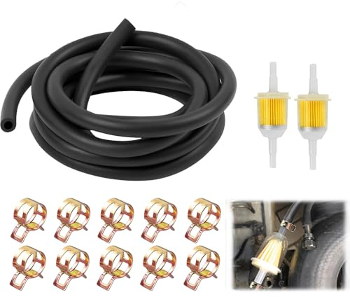 2 Meter Benzinschlauch Rasenmäher Set KraftstoffleitungssatzØ 5mm mit 2 Stück Kraftstofffilter und 10 Benzinschlauchschellen Kraftstoffschlauch Ölschlauch für Kleinmotorrad Auto Roller