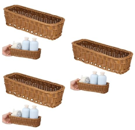 DECHOUS 3 Pack Narrow Wicker Storage Baskets 11.8x4.5x2.7 Inch Small Woven Rectangle Storage Baskets Bin for Kitchen Bathroom Shelves Tabletop