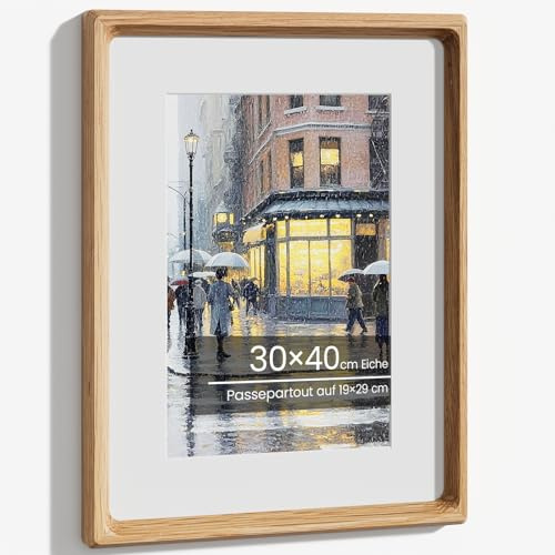 Cadre photo 30x40, Cadre en chêne naturel avec verre trempé, Cadre en bois rond de 30x40 cm fait main mat sur 19x29 cm pour affiches, photos de famille, œuvres d'art