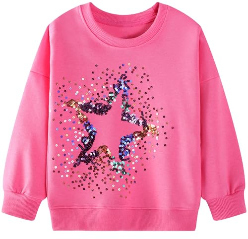 JinBei Flicka Tröja Tröja Långärmad Tröja Med Enhörning Rosa Häst Avslappnad Bomull T-shirt Flickor Tryck Färgglada Sporttoppar Barn 2 3 4 5 6 7 År, Stjärna, 104-110