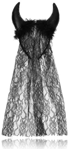 Cerchietto corna da diavolo tulle nero, Accessori Diavolo Halloween, Accessorio per Halloween e Carnevale, per Costume Diavolo Donna