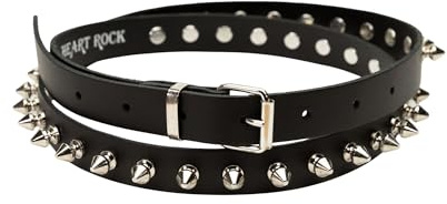 Heart Rock Cintura con borchie Killer in ottone 1 fila, cintura uomo pelle stile rock e biker, cintura nera borchie nickel free - Made in Italy