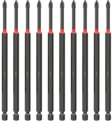VEGCOO 10PCS S2 PH2 90mm Screwdriver Bits Impact Bits Tungsten Steel Phillips Head Electric Bits Hex Shank Strong Magnetic Electric Screwdriver Bits