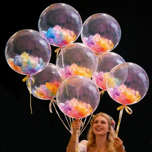 Gleemix 15 Stk Kein Dehne Erfordert Bobo Ballon & Bunt Federn, Durchsichtige Luftballons Geburtstag, XXL Luftballon Zum Befüllen Mit Geschenken, Helium Ballons Geburtstag, Für Hochzeit Weihnachtsfeier