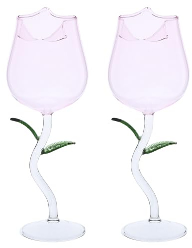 Homoyoyo Copas de Cóctel Creativas de Cristal Forma de Rosa Rosa Set de 2 Unidades Copa Tallo Alto para Vino y Bebidas Adecuado para Bodas Fiestas y Decoración Romántica