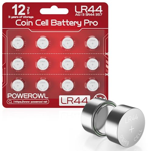 POWEROWL - 12 Piles Bouton LR44 1,5V Alcalines Rouge Rubis