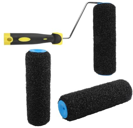 Helilyco Set di rulli per cartongesso da 22,9 cm con telaio a 3 pennelli per texture, per vernici epossidiche per pavimenti, struttura in acciaio zincato in PVC, manico ergonomico con impugnatura