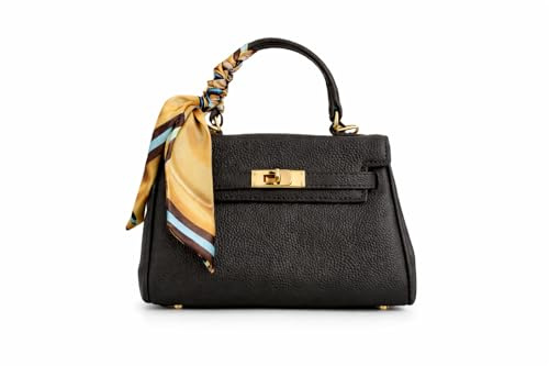Genérico Bolso Mujer Pequeño Elegante – Bolso de Mano Mini con Pañuelo Decorativo – Diseño Clásico para Fiesta, Diario y Ocasiones Especiales (Negro)