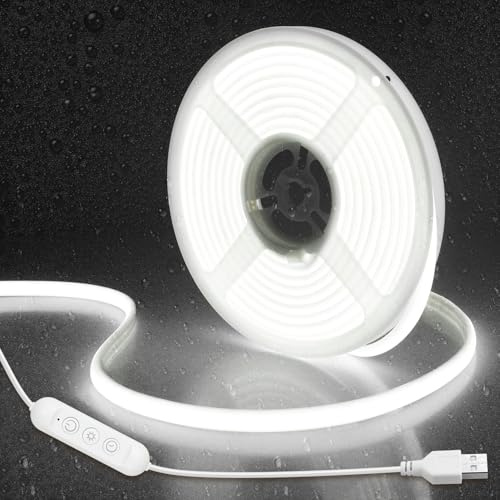Aclorol Waterproof LED Strips Lights 6M Dimmable Cool White LED Strip Light Waterproof Outdoor Bright Rope Lights for Bedroom Kitchen Balcony Railing Pergola Indoor Outdoor Lighting Decoration CRI90+