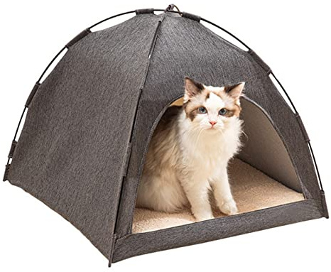 Asixxsix Katzenzelt, Großes, Atmungsaktives Outdoor-Katzenzelt mit Abnehmbarem, Waschbarem Bezug, Haustierzelt für den Innen- und Außenbereich von Katzen und Hunden (Grey)