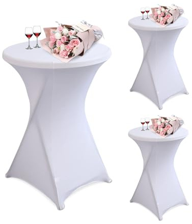 HOCHASOIN 3 Pezzi Copritavolo Elastico in Spandex - Tovaglia Rotonda Ø60-85cm Alta - Ideale per Bar, Cocktail, Matrimonio e Banchetti (Bianco)