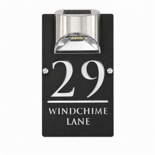 Plaque adresse solaire personnalisée, Numéro maison LED extérieur étanche en acrylique, Panneau adresse nom de rue pour boîte aux lettres jardin maison, Idée cadeau emménagement(Black Silver)