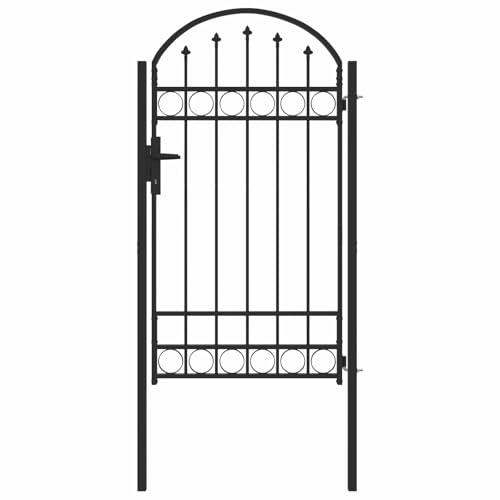 Zauntor Assen Grau 100 x 175 cm, pulverbeschichteter Stahl Zauntor für Garten und Terrasse mit Riegelschloss-System