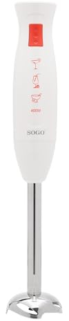 SOGO Batidora de Mano Eléctrica 400 W, Cuchillas de Acero Inoxidable, Campana Antisalpicaduras, Batidora de Brazo Multiusos, Velocidad Única, Sin BPA, Color Blanco, SS-14220