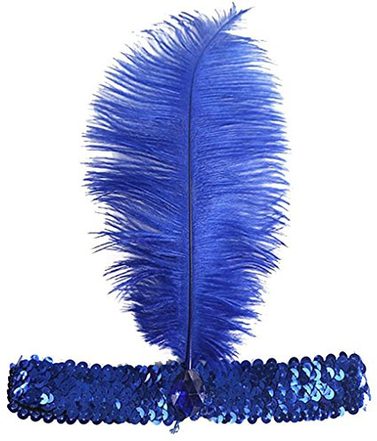 Gemini_mall® Damen Charleston Feder Stirnband 1920er Jahre Great Gatsby Flapper Kopfbedeckung Verkleidung Kopfbedeckung (Blau)